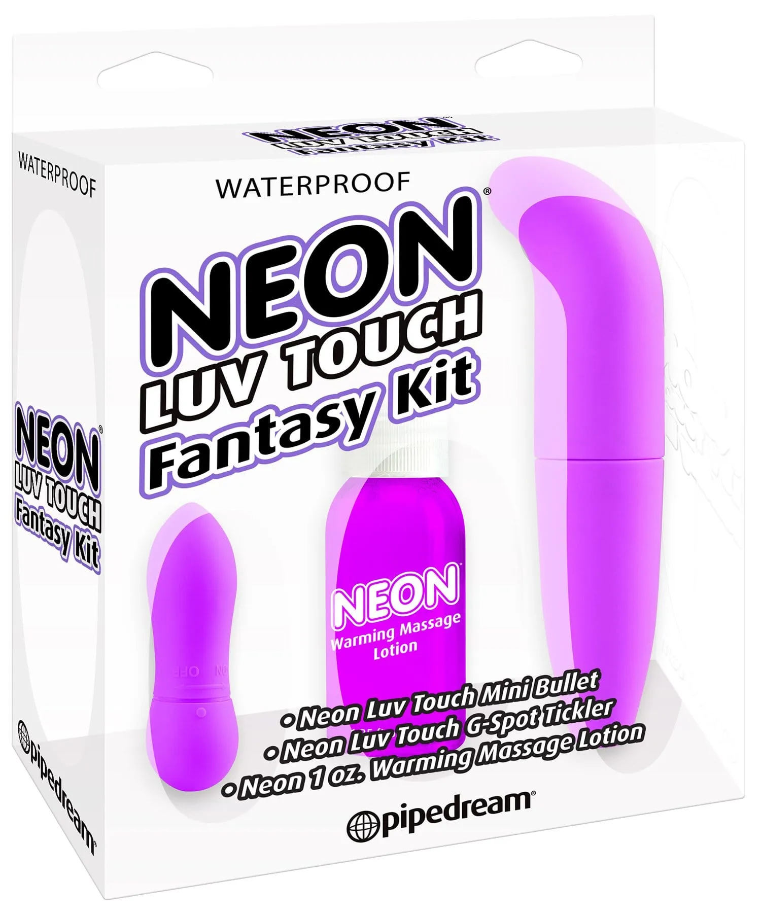 7350P      Neon Luv Touch G-Spot and Bullet Vibrator plus Warming Massage Lotion Fantasy Kit - LAST CHANCE - Final Closeout!