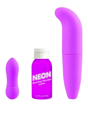 7350P      Neon Luv Touch G-Spot and Bullet Vibrator plus Warming Massage Lotion Fantasy Kit - LAST CHANCE - Final Closeout!