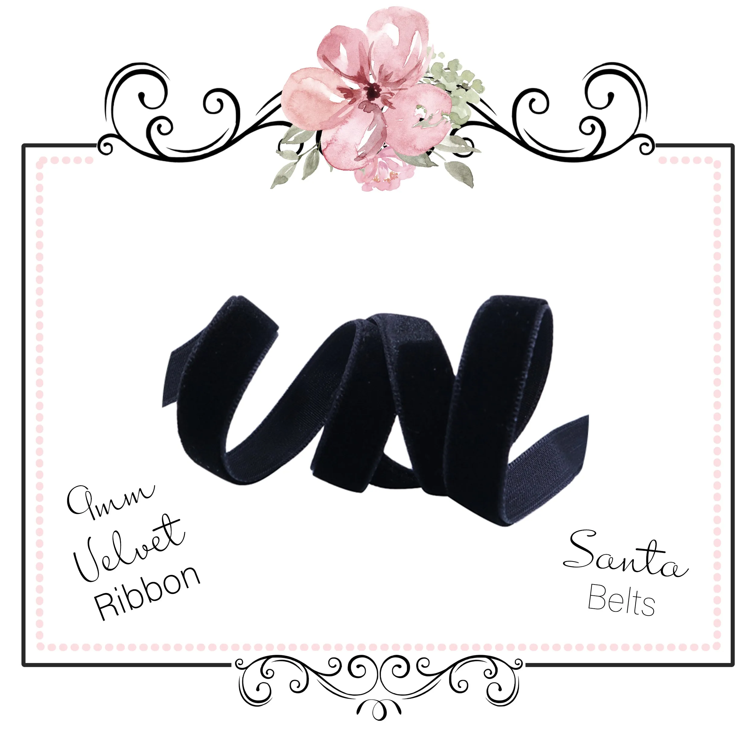 9mm Black Velvet Ribbon ~ With Santa Belt Buckle Option