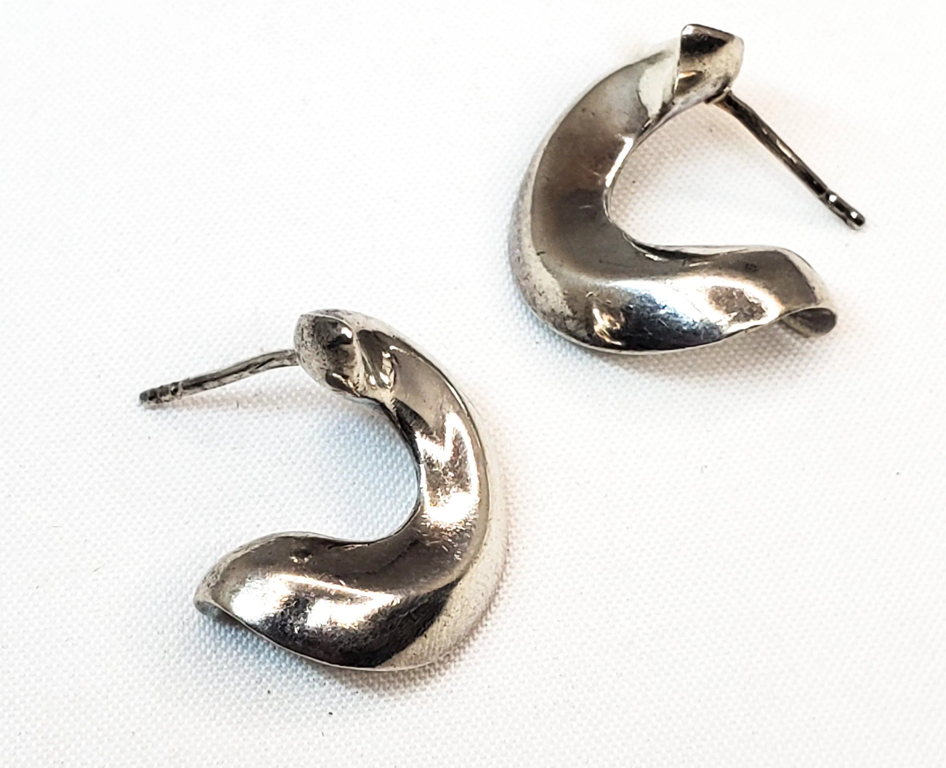 Abstract minimalist sterling silver twist vintage earrings 925