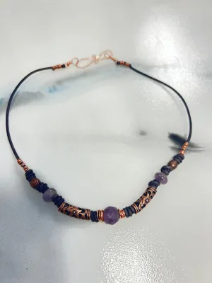 Amethyst, Copper & Leather Necklace | Handcrafted Artisan Jewelry