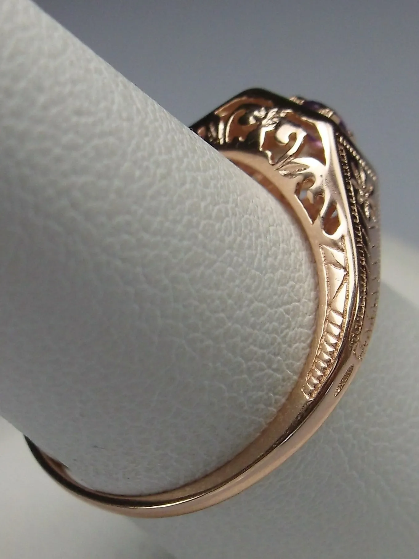Amethyst Ring, 14k Rose Gold, Natural Gemstone Art Deco jewelry  #D155