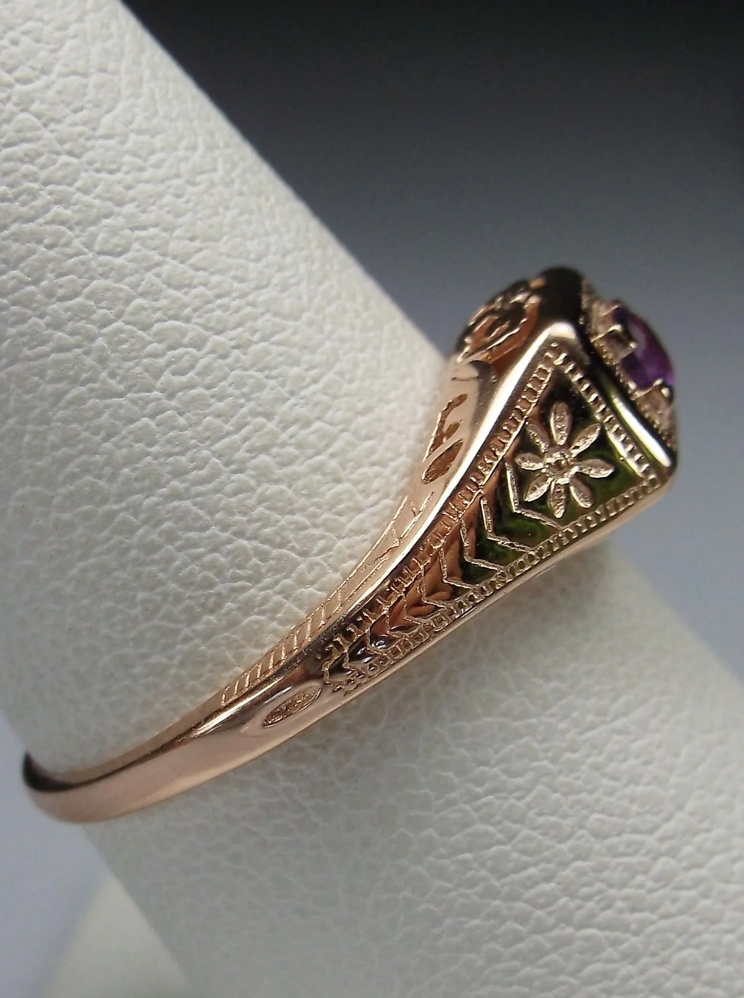 Amethyst Ring, 14k Rose Gold, Natural Gemstone Art Deco jewelry  #D155