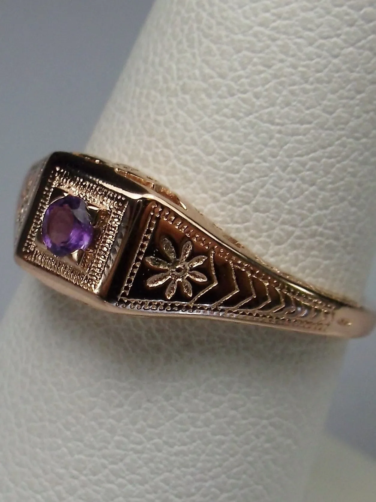 Amethyst Ring, 14k Rose Gold, Natural Gemstone Art Deco jewelry  #D155