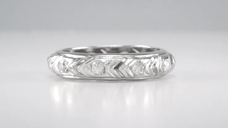 Amston Art Deco Vintage Diamond Wedding Band in Platinum - Size 7 - 4.7mm Wide