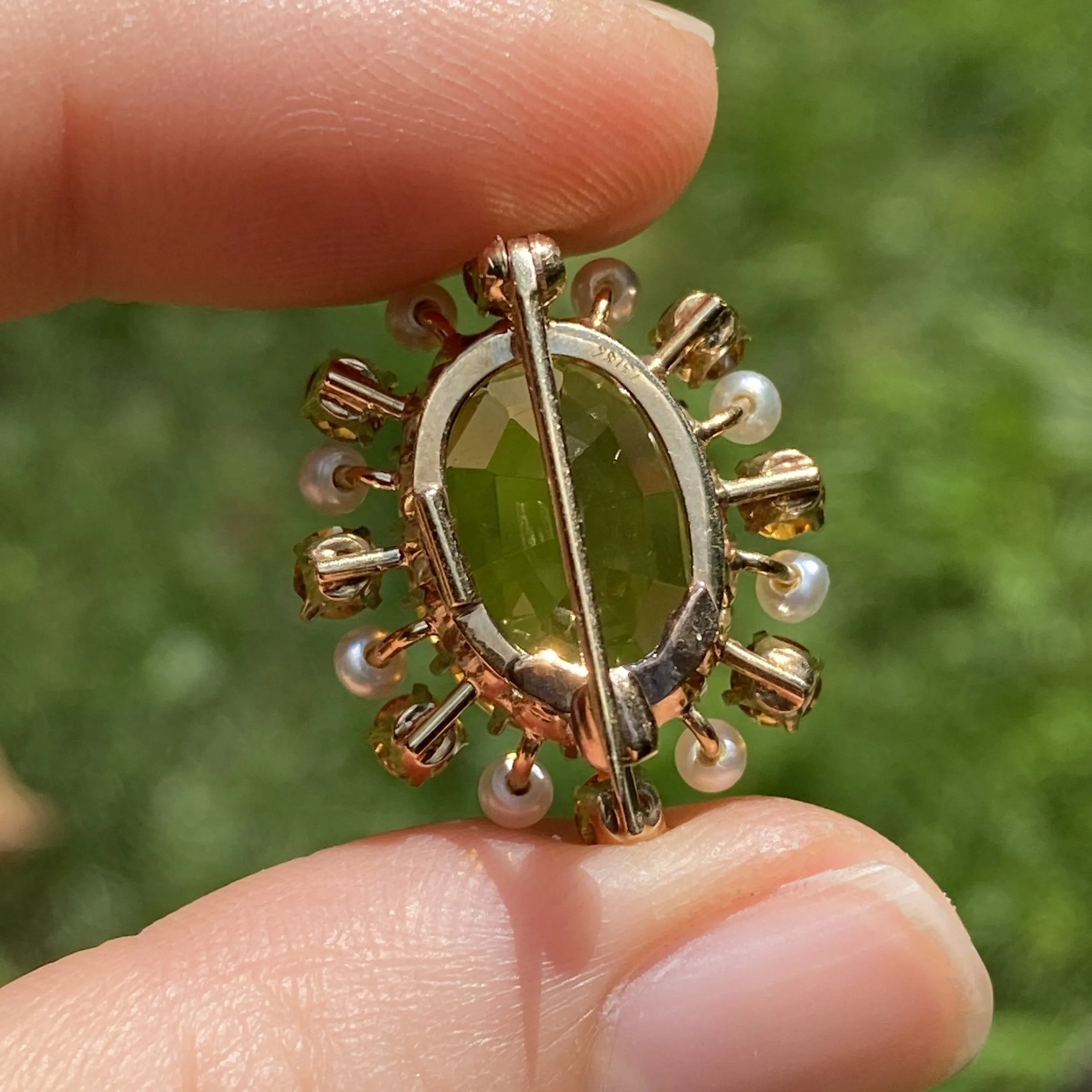 Antique 14K Gold Citrine and Pearl Sunburst Pin, Brooch