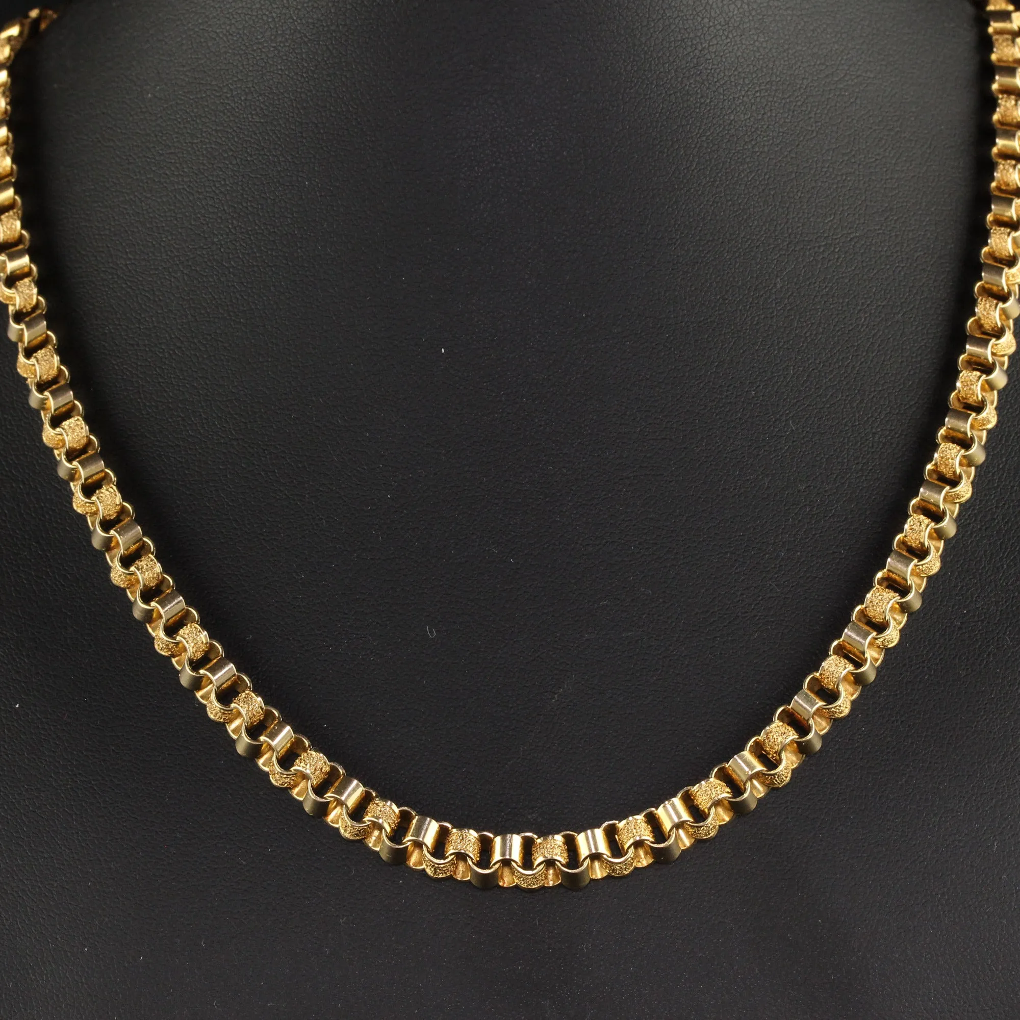 Antique Art Deco 14K Yellow Gold Flat Geometric Link Chain Necklace
