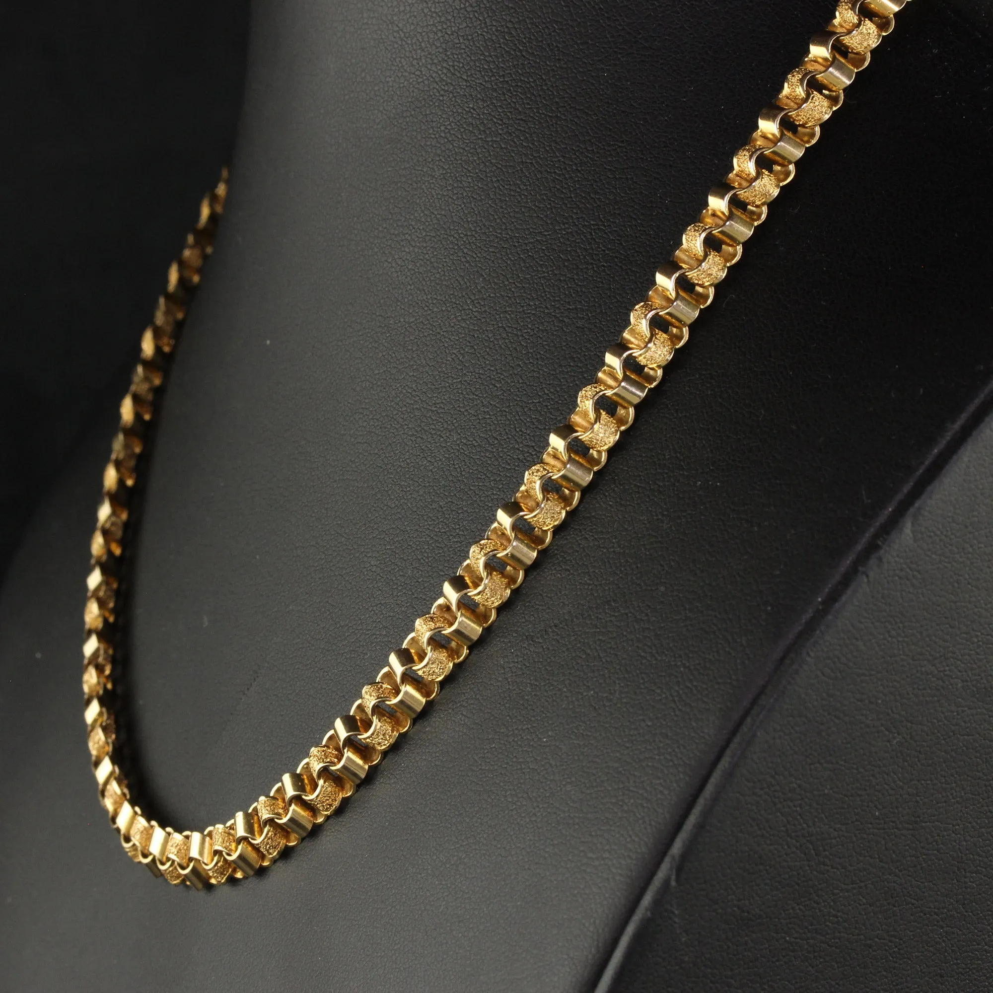 Antique Art Deco 14K Yellow Gold Flat Geometric Link Chain Necklace