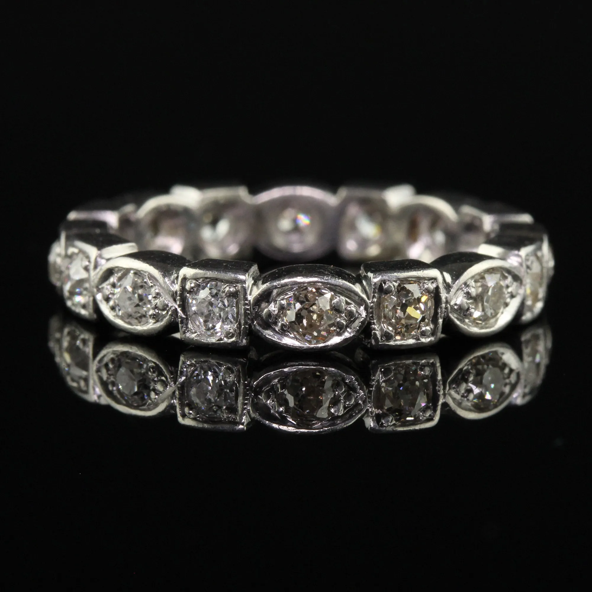 Antique Art Deco Platinum Old Mine Diamond Geometric Eternity Band - Size 6 1/2