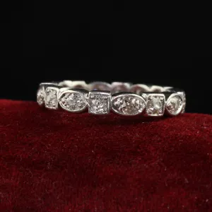 Antique Art Deco Platinum Old Mine Diamond Geometric Eternity Band - Size 6 1/2