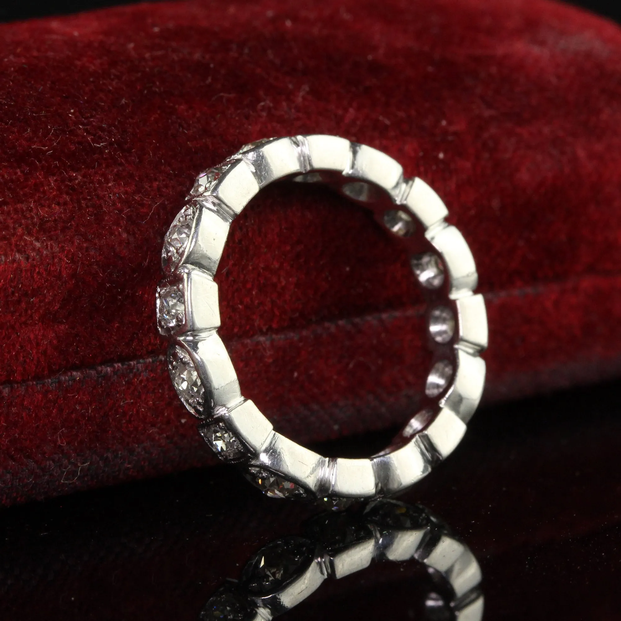 Antique Art Deco Platinum Old Mine Diamond Geometric Eternity Band - Size 6 1/2
