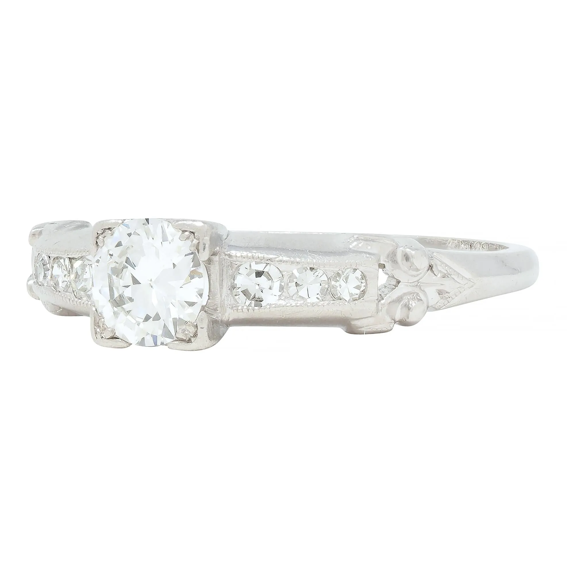 Art Deco 0.45 CTW Old European Cut Diamond Platinum Scroll Engagement Ring