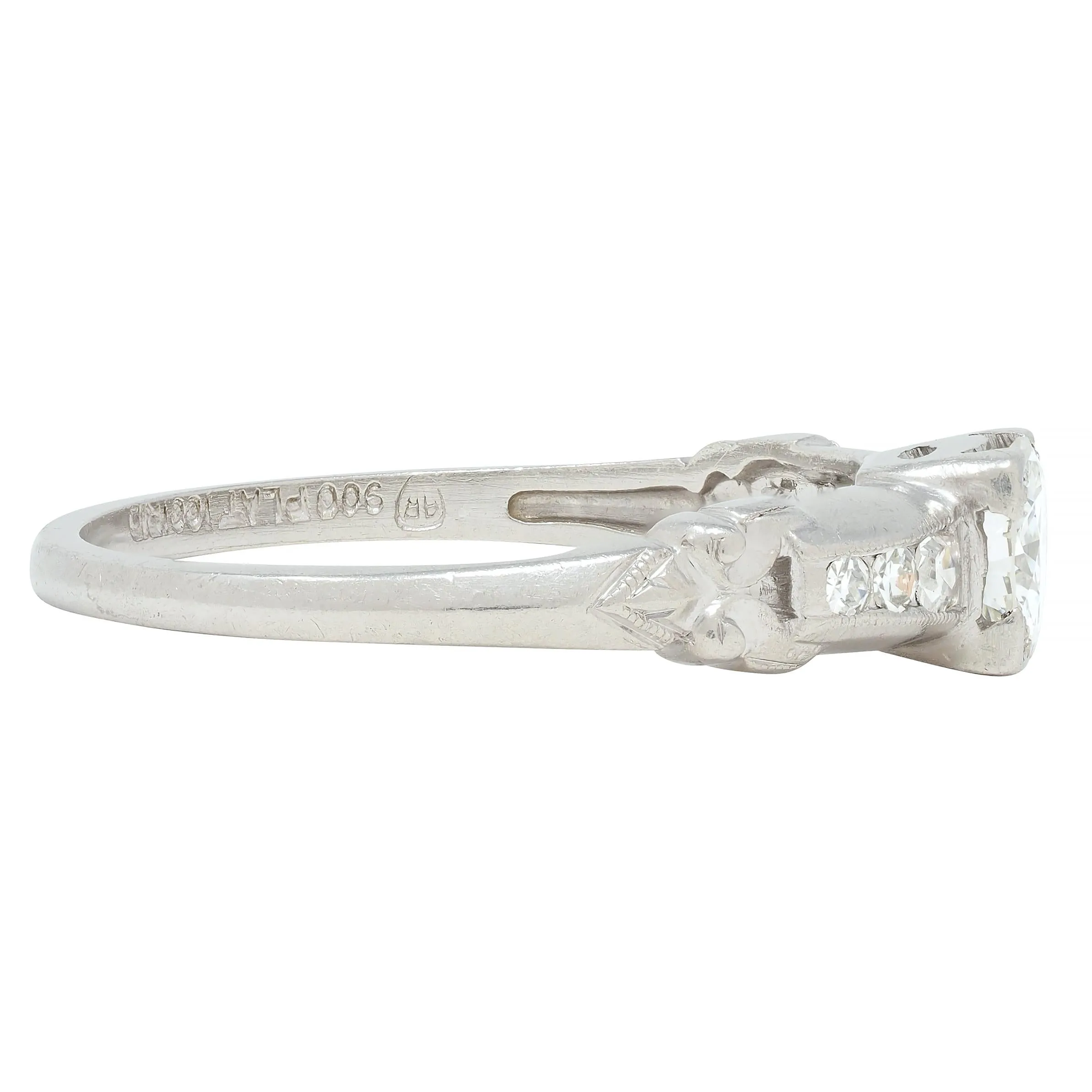 Art Deco 0.45 CTW Old European Cut Diamond Platinum Scroll Engagement Ring