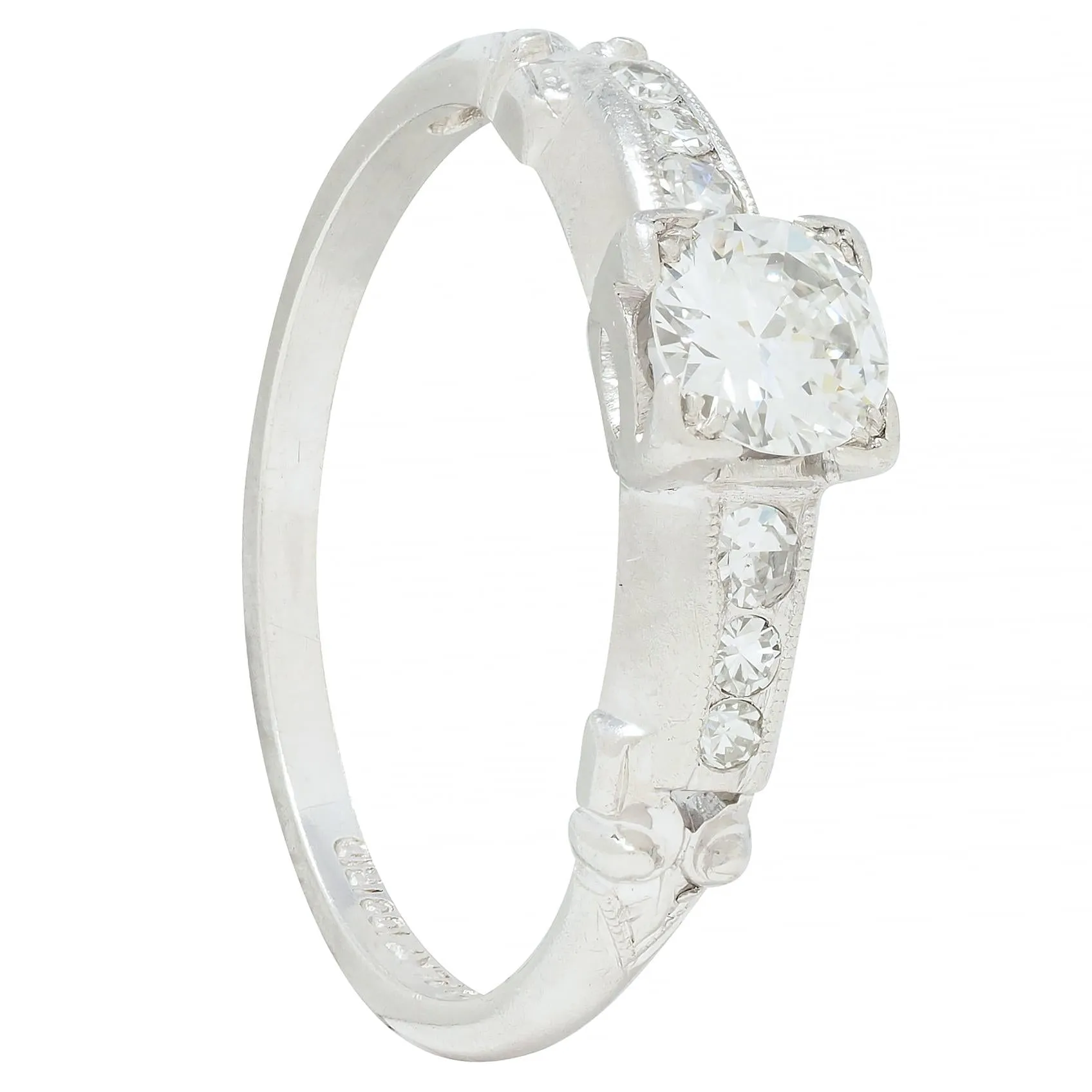 Art Deco 0.45 CTW Old European Cut Diamond Platinum Scroll Engagement Ring