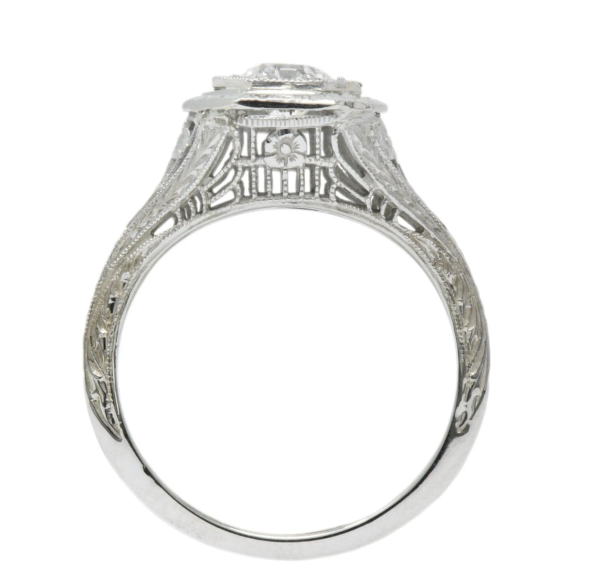 Art Deco 0.51 CTW Diamond 18 Karat White Gold Octagonal Halo Engagement Ring
