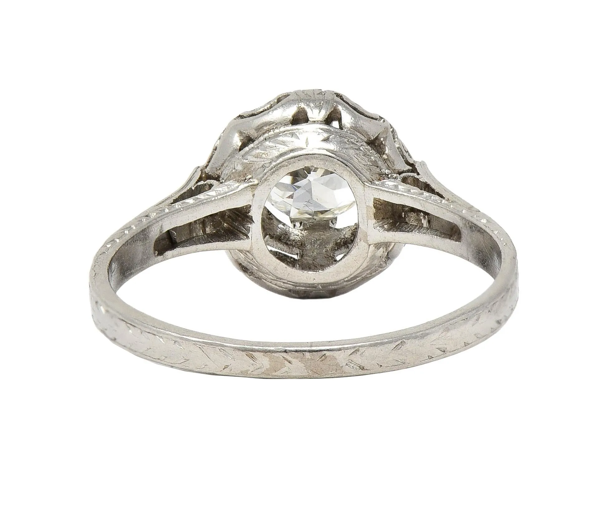 Art Deco 0.52 Carat Transitional Diamond Platinum Vintage Scrolled Wheat Engagement Ring
