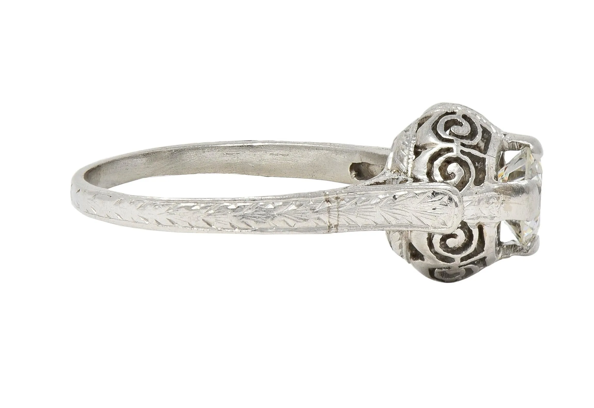 Art Deco 0.52 Carat Transitional Diamond Platinum Vintage Scrolled Wheat Engagement Ring