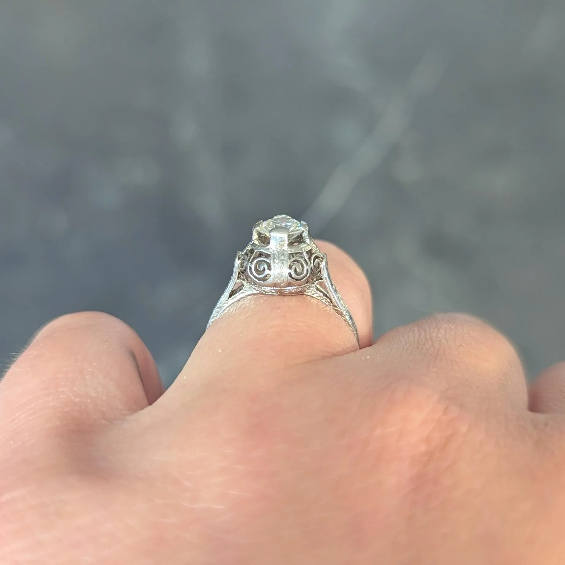 Art Deco 0.52 Carat Transitional Diamond Platinum Vintage Scrolled Wheat Engagement Ring
