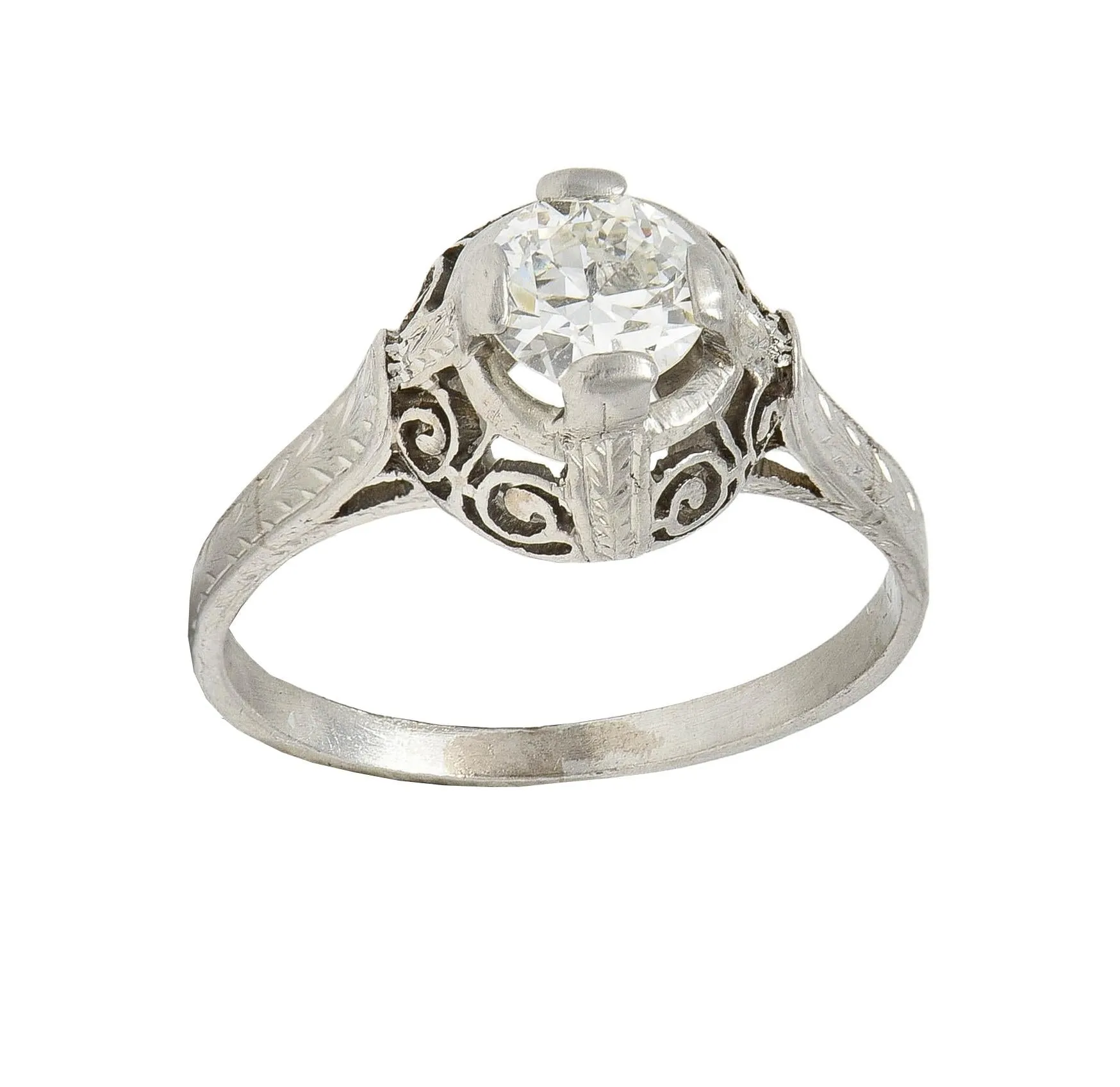 Art Deco 0.52 Carat Transitional Diamond Platinum Vintage Scrolled Wheat Engagement Ring