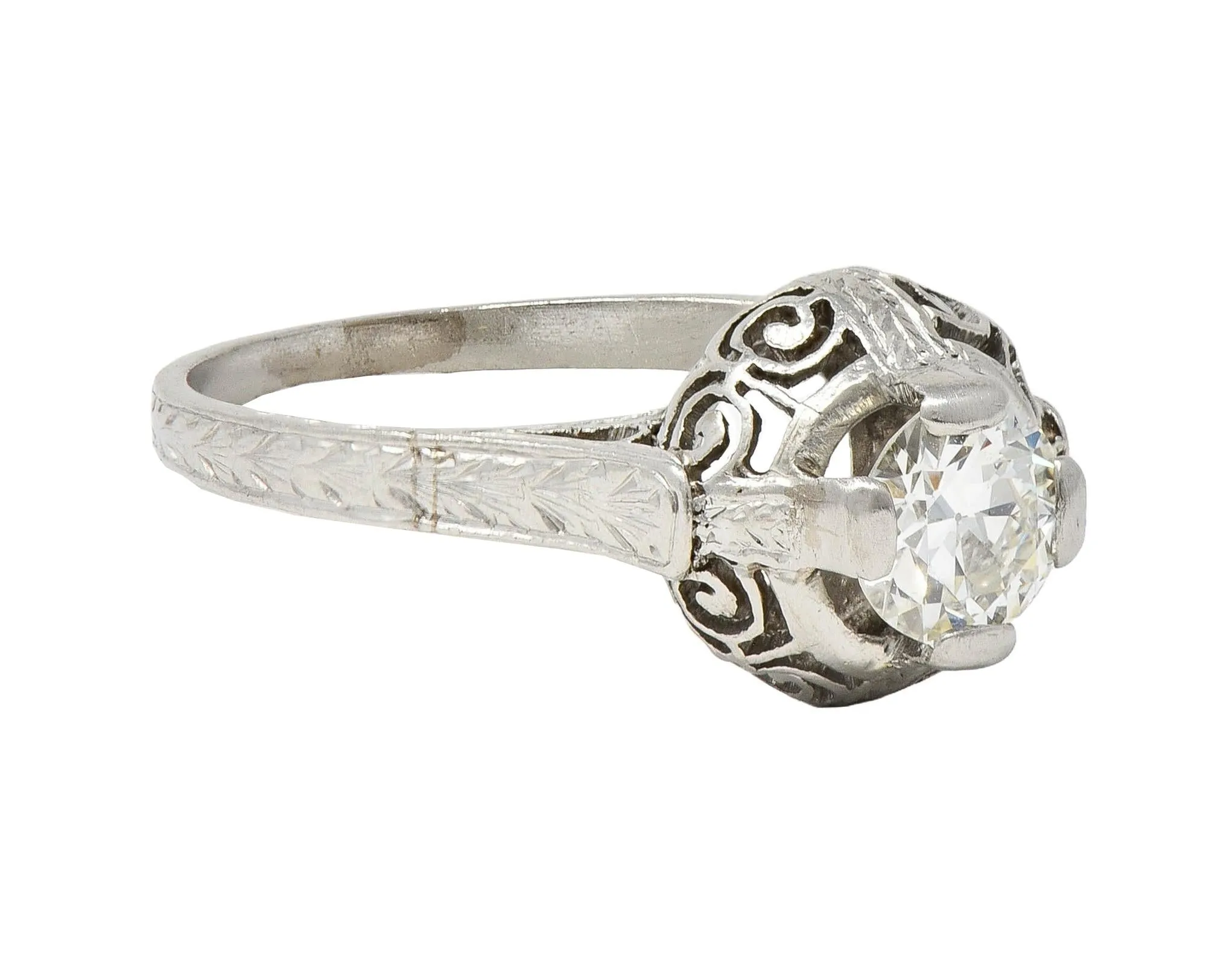 Art Deco 0.52 Carat Transitional Diamond Platinum Vintage Scrolled Wheat Engagement Ring