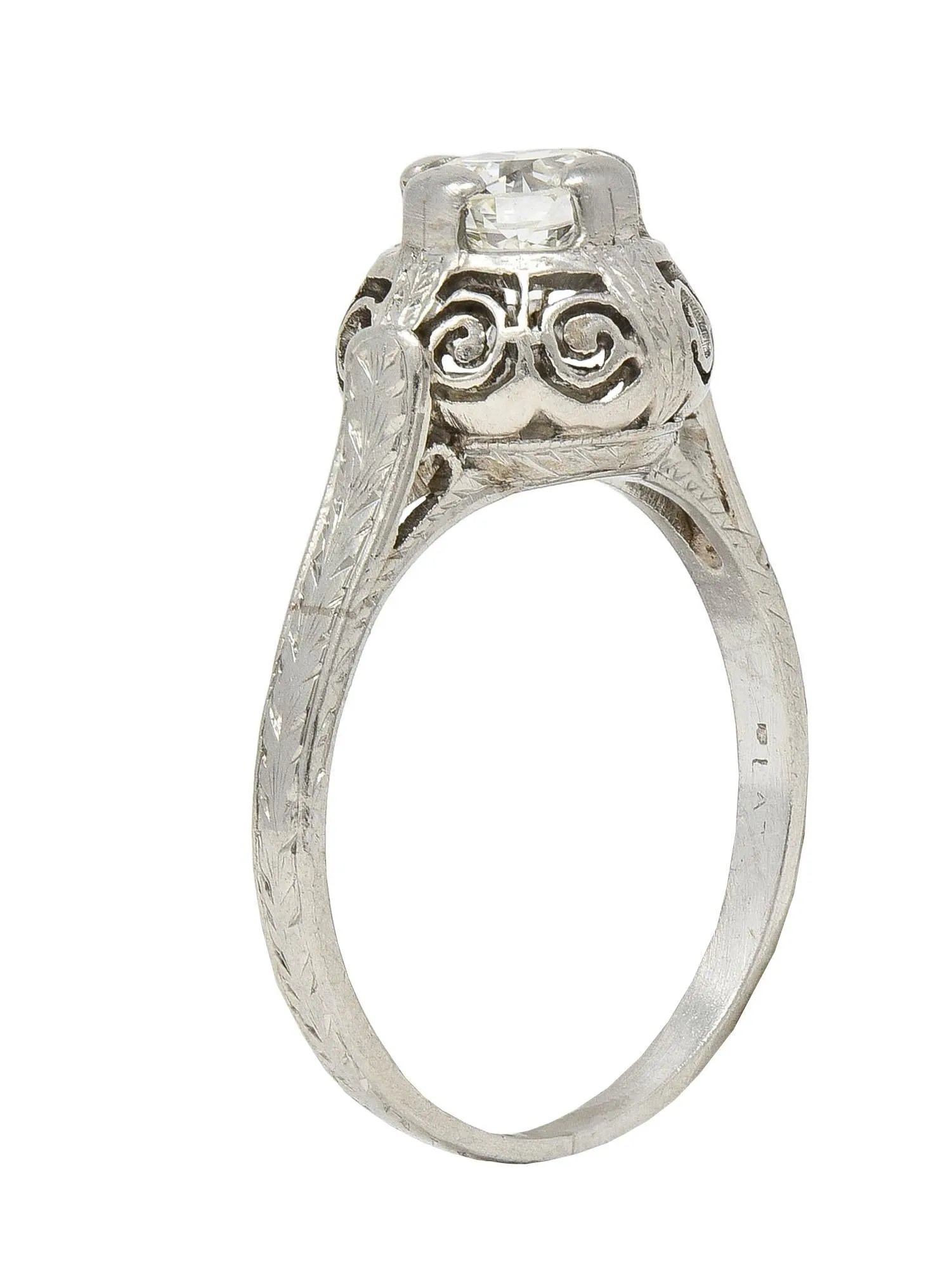 Art Deco 0.52 Carat Transitional Diamond Platinum Vintage Scrolled Wheat Engagement Ring