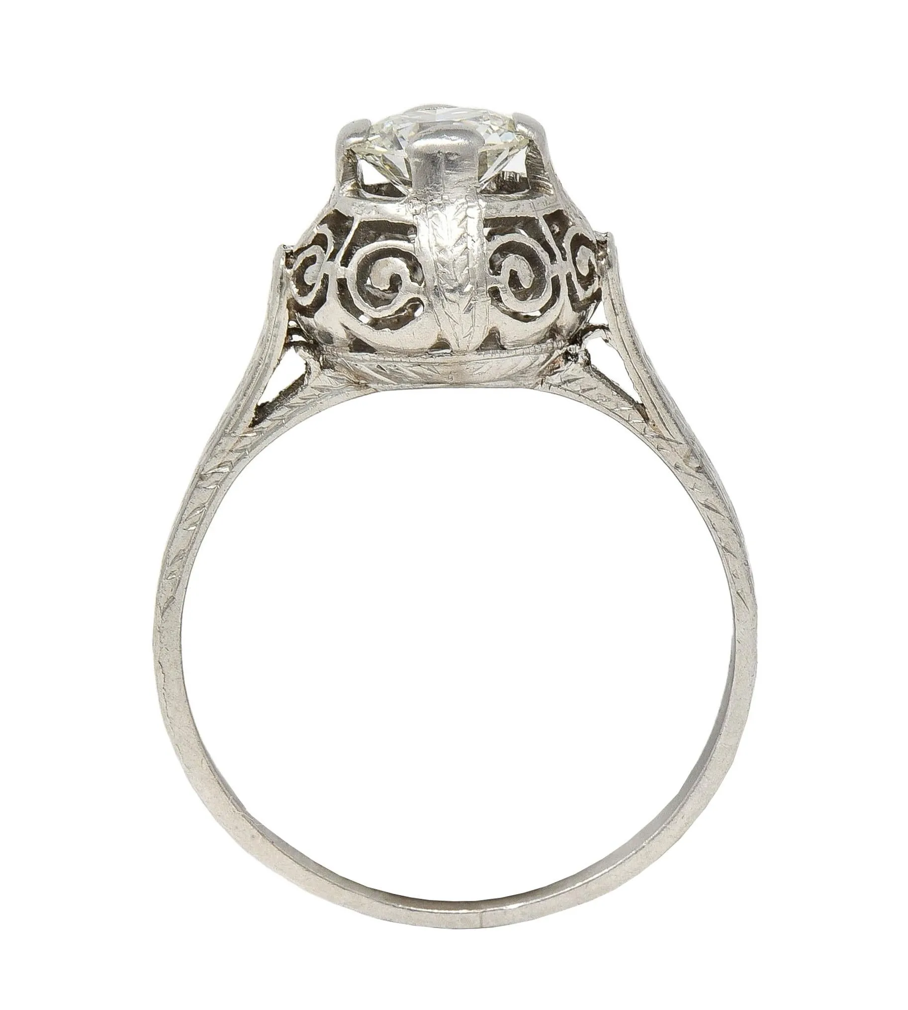 Art Deco 0.52 Carat Transitional Diamond Platinum Vintage Scrolled Wheat Engagement Ring