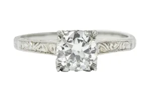 Art Deco 0.53 CTW Diamond 18 Karat White Gold Engraved Engagement Ring