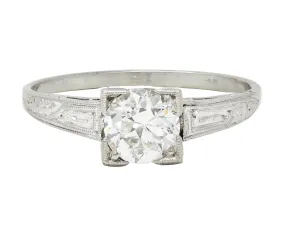 Art Deco 0.67 CTW Old European Diamond Platinum Vintage Floral Solitaire Engagement Ring