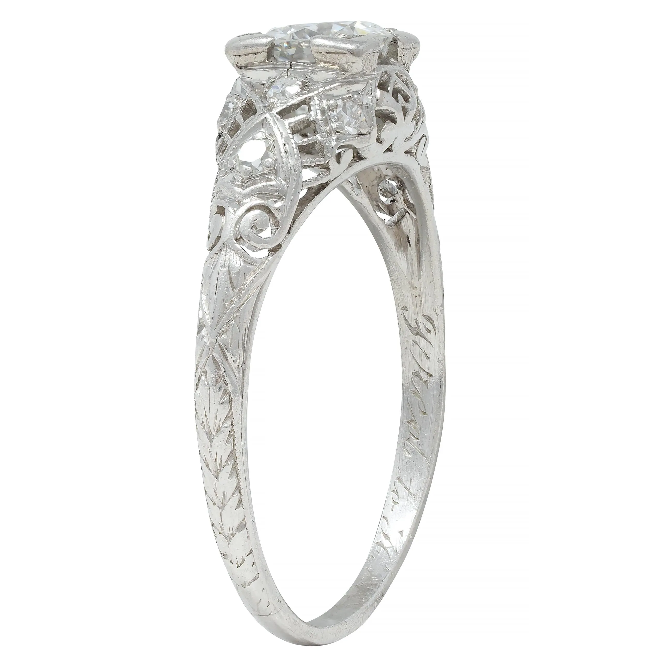 Art Deco 0.75 CTW Old European Diamond Platinum Swirl Vintage Engagement Ring