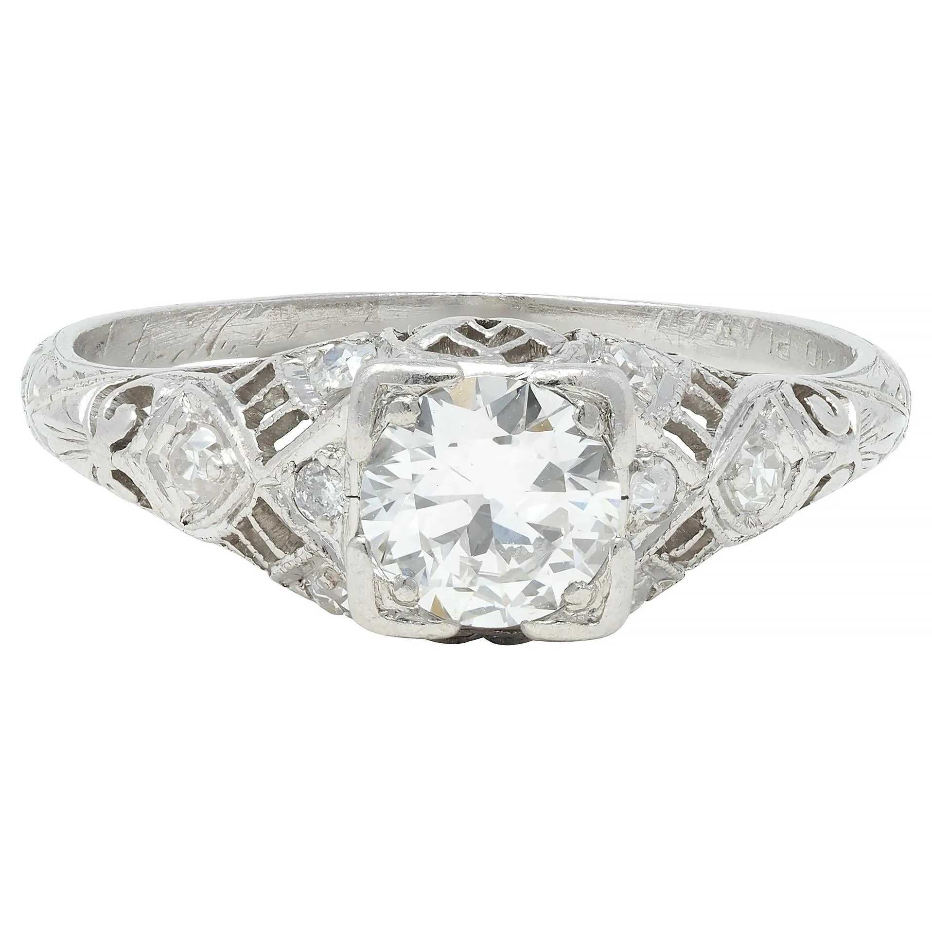 Art Deco 0.75 CTW Old European Diamond Platinum Swirl Vintage Engagement Ring