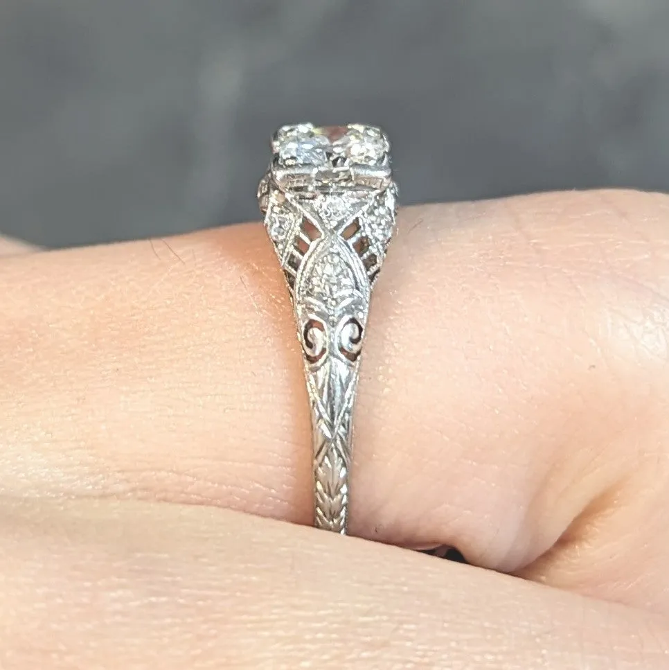 Art Deco 0.75 CTW Old European Diamond Platinum Swirl Vintage Engagement Ring