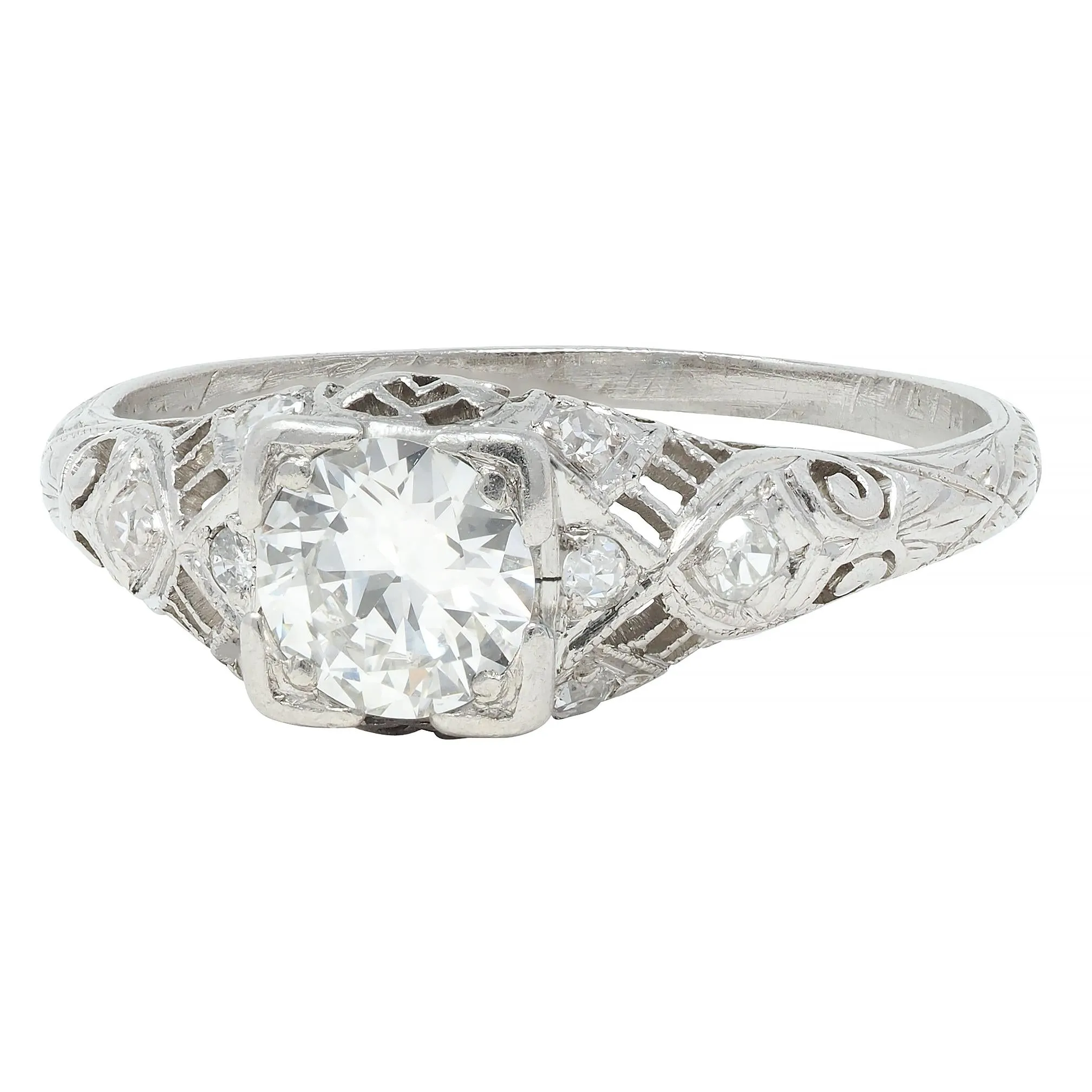 Art Deco 0.75 CTW Old European Diamond Platinum Swirl Vintage Engagement Ring