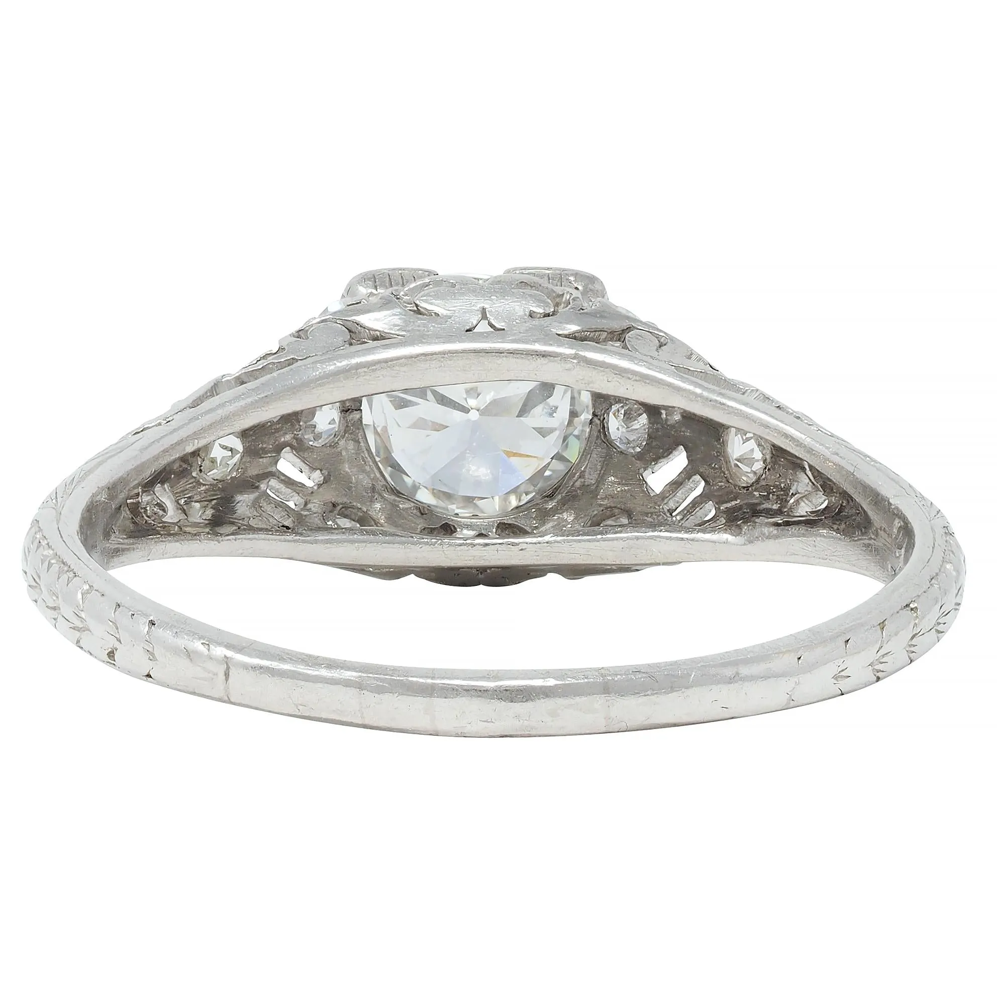 Art Deco 0.75 CTW Old European Diamond Platinum Swirl Vintage Engagement Ring
