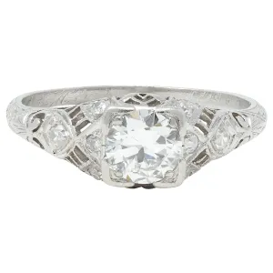 Art Deco 0.75 CTW Old European Diamond Platinum Swirl Vintage Engagement Ring