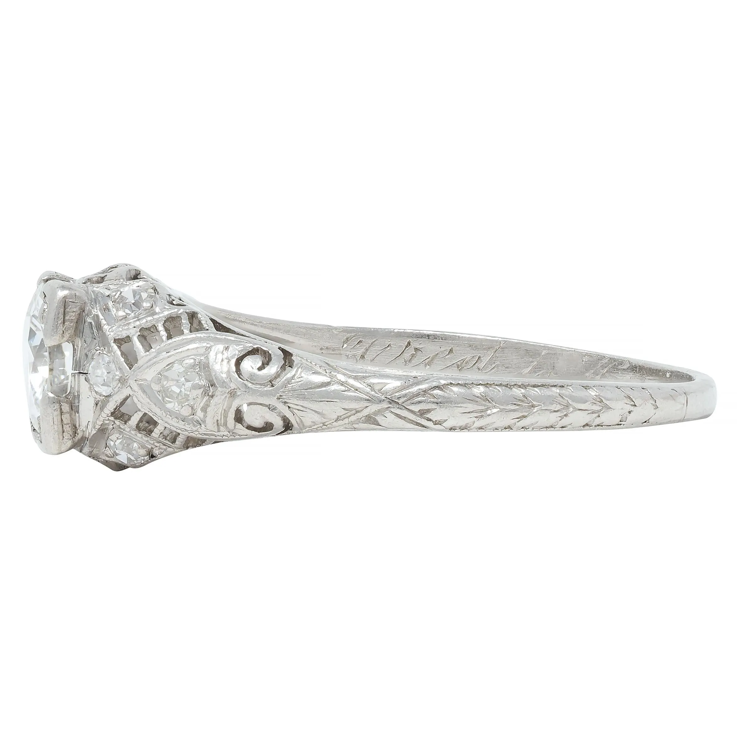 Art Deco 0.75 CTW Old European Diamond Platinum Swirl Vintage Engagement Ring