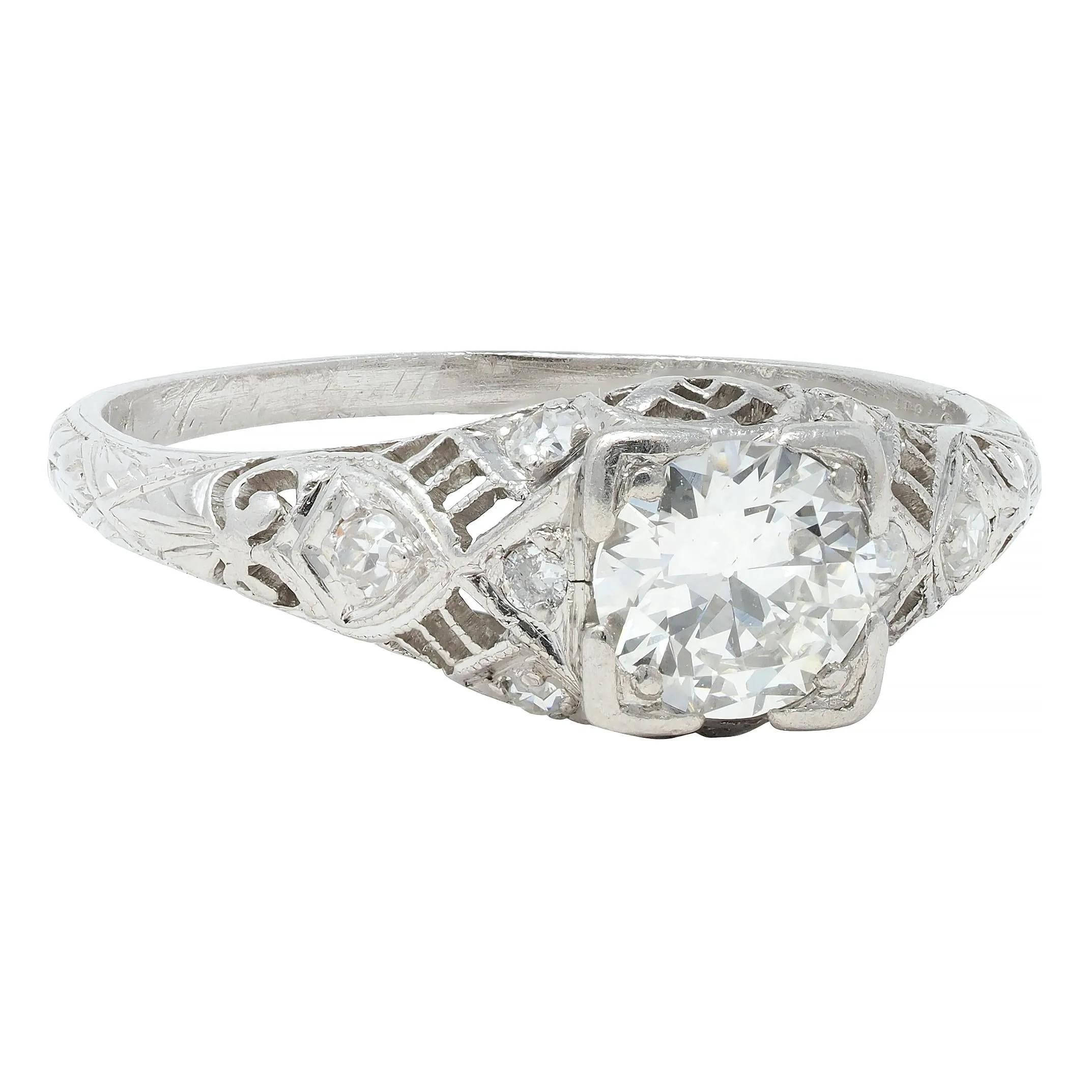 Art Deco 0.75 CTW Old European Diamond Platinum Swirl Vintage Engagement Ring