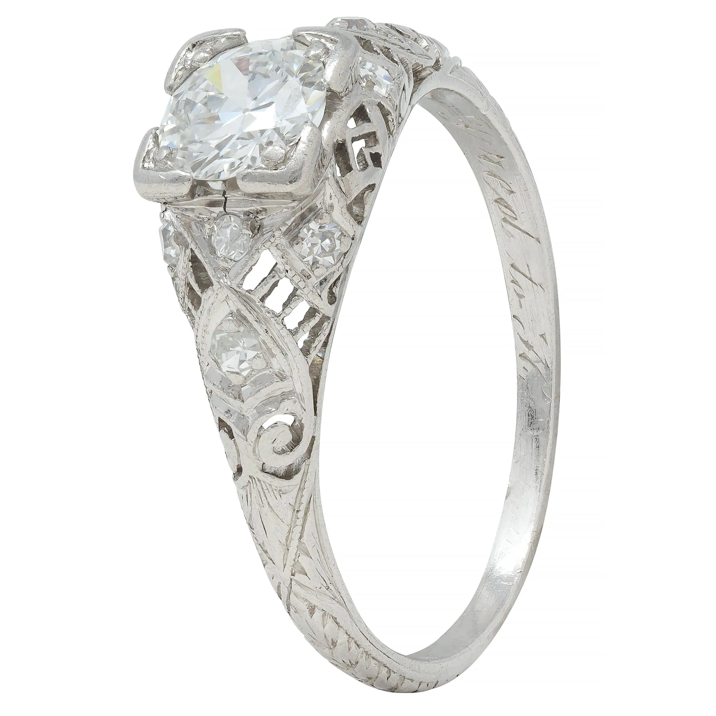 Art Deco 0.75 CTW Old European Diamond Platinum Swirl Vintage Engagement Ring
