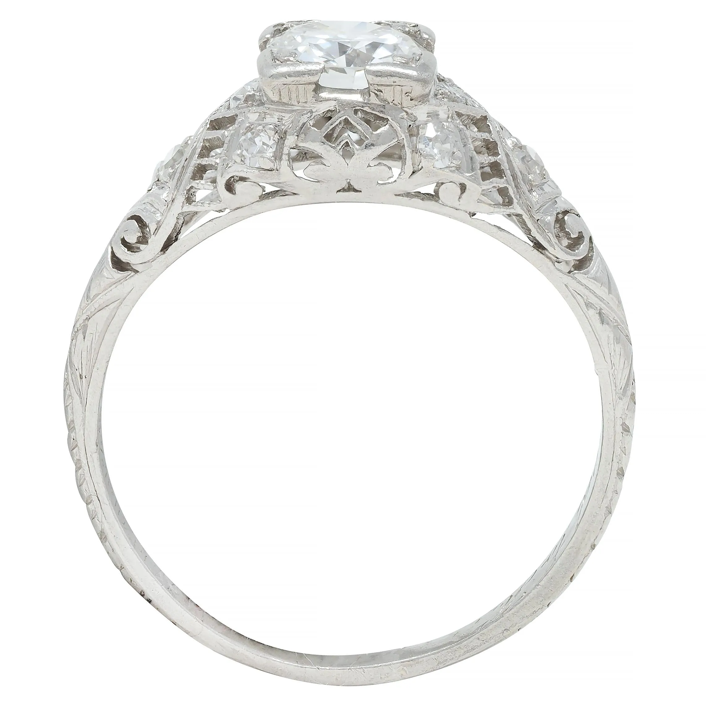 Art Deco 0.75 CTW Old European Diamond Platinum Swirl Vintage Engagement Ring