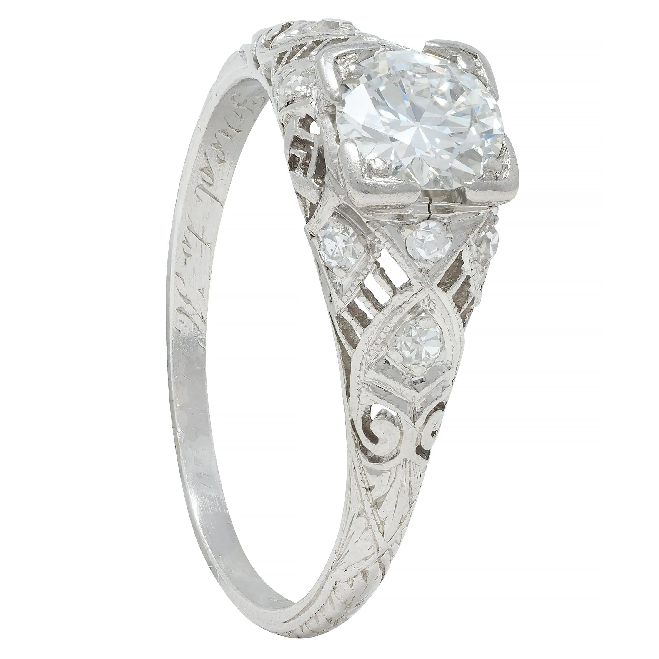 Art Deco 0.75 CTW Old European Diamond Platinum Swirl Vintage Engagement Ring