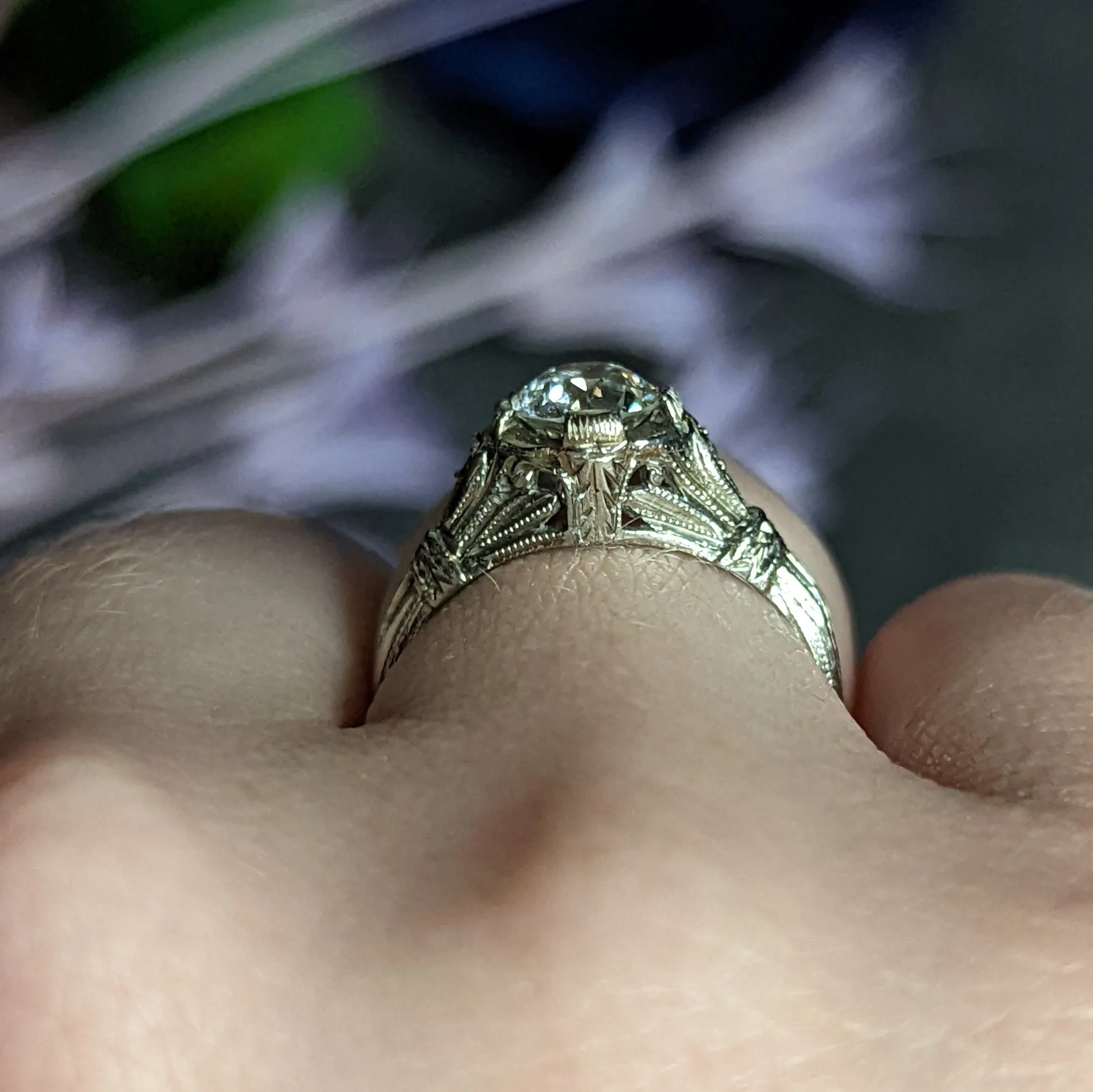 Art Deco 0.85 CTW Diamond 18 Karat White Gold Engagement Ring GIA