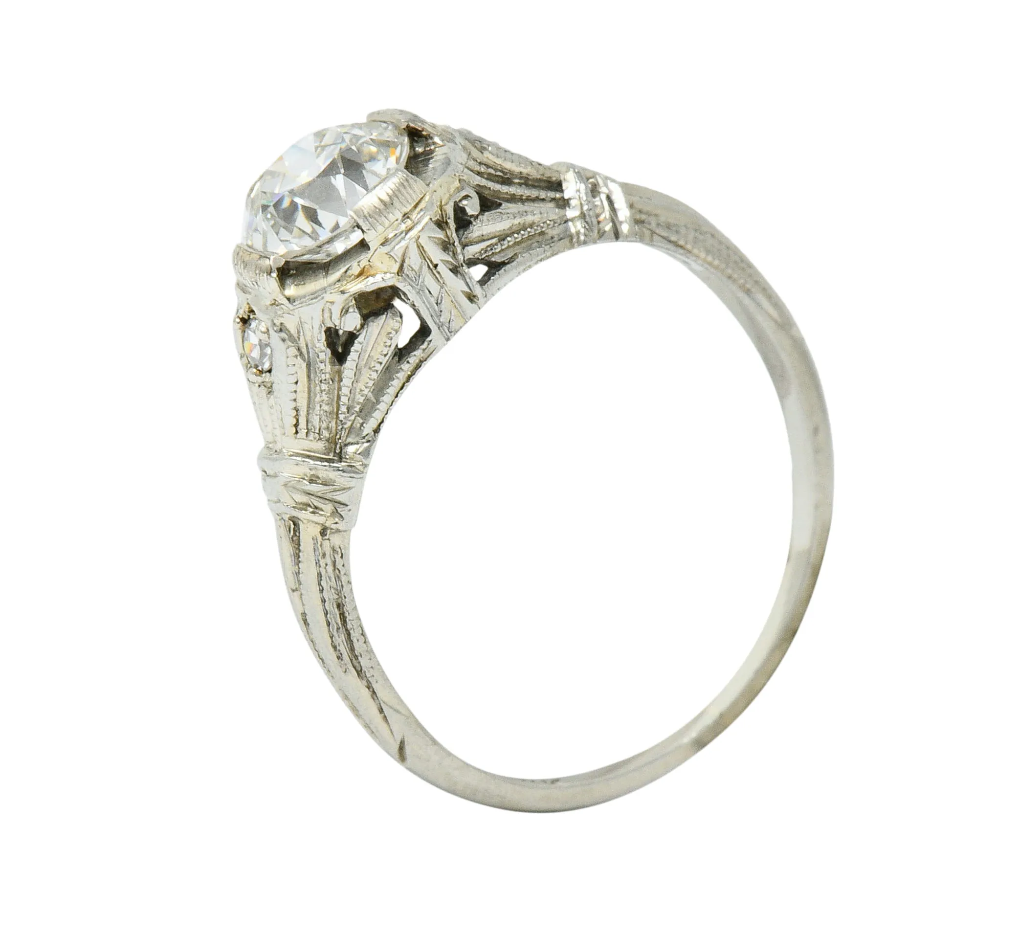 Art Deco 0.85 CTW Diamond 18 Karat White Gold Engagement Ring GIA