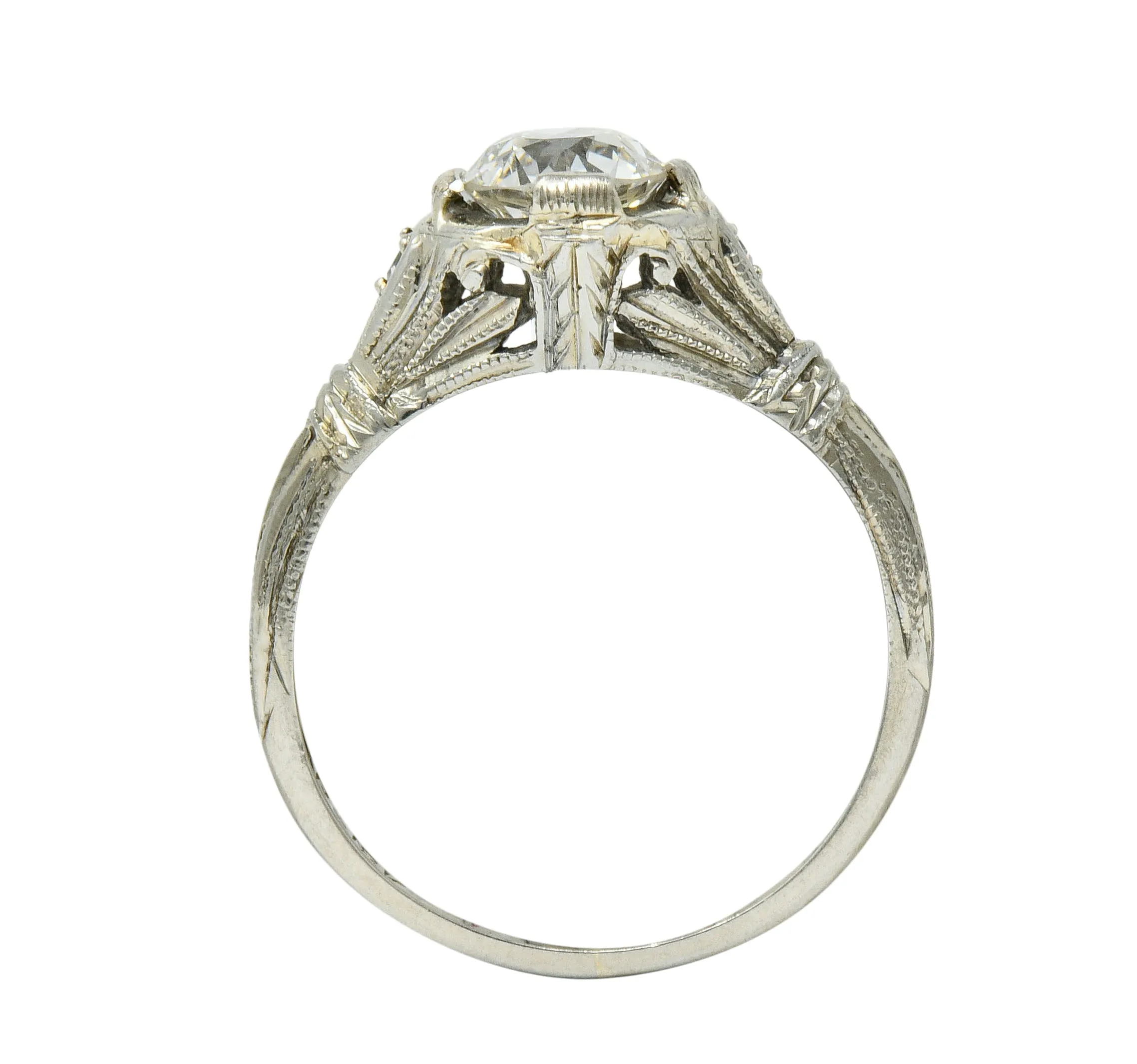 Art Deco 0.85 CTW Diamond 18 Karat White Gold Engagement Ring GIA