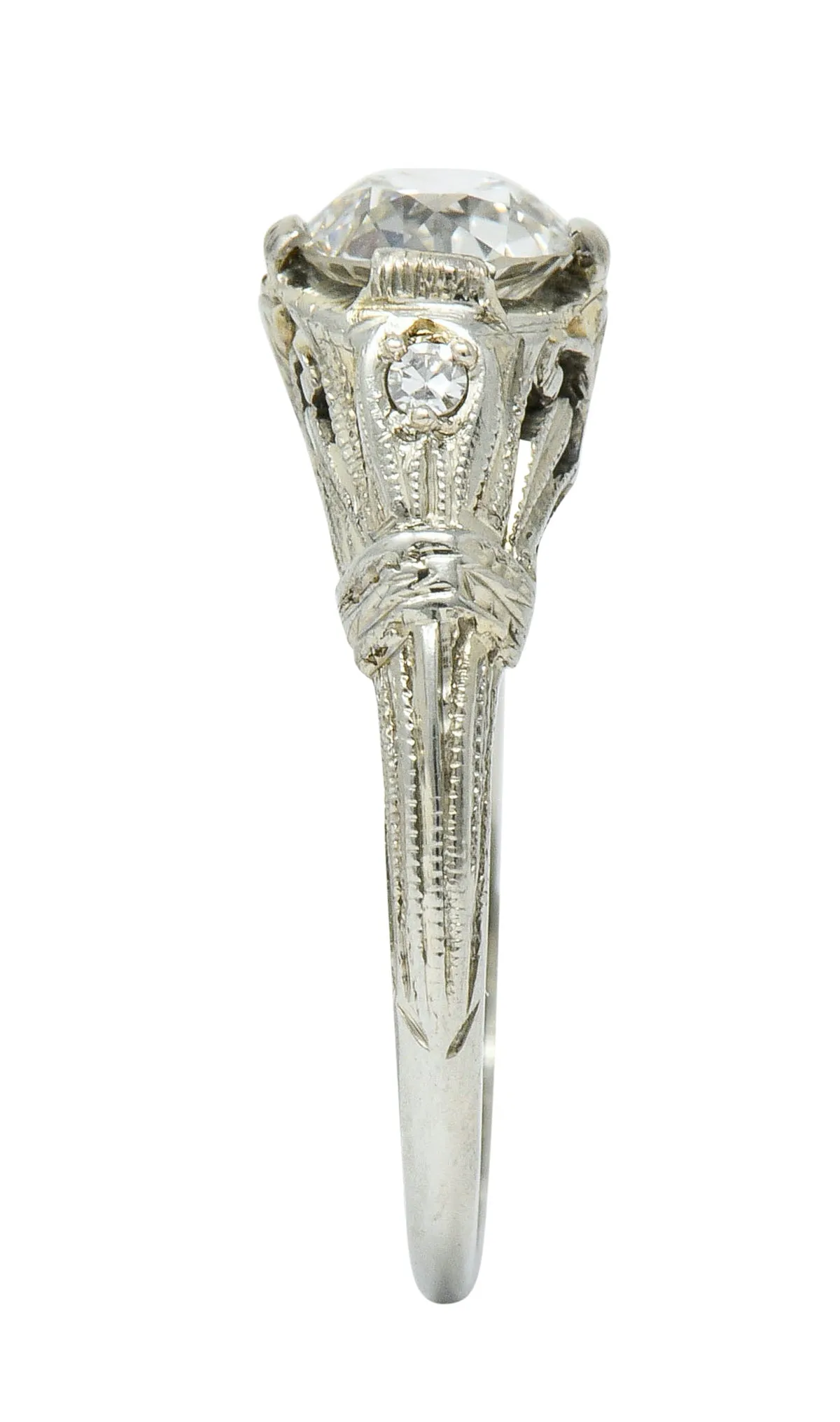 Art Deco 0.85 CTW Diamond 18 Karat White Gold Engagement Ring GIA