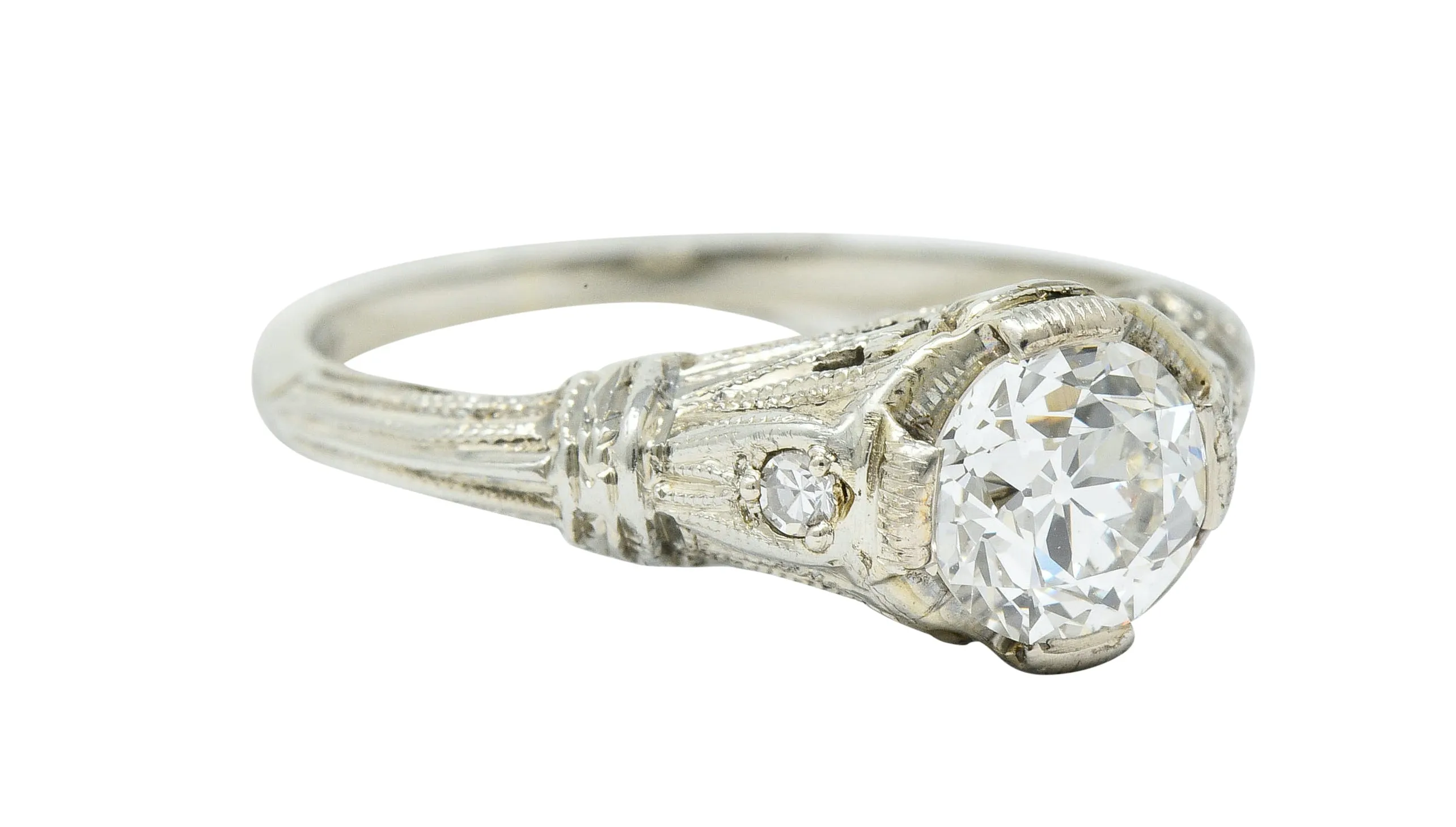 Art Deco 0.85 CTW Diamond 18 Karat White Gold Engagement Ring GIA
