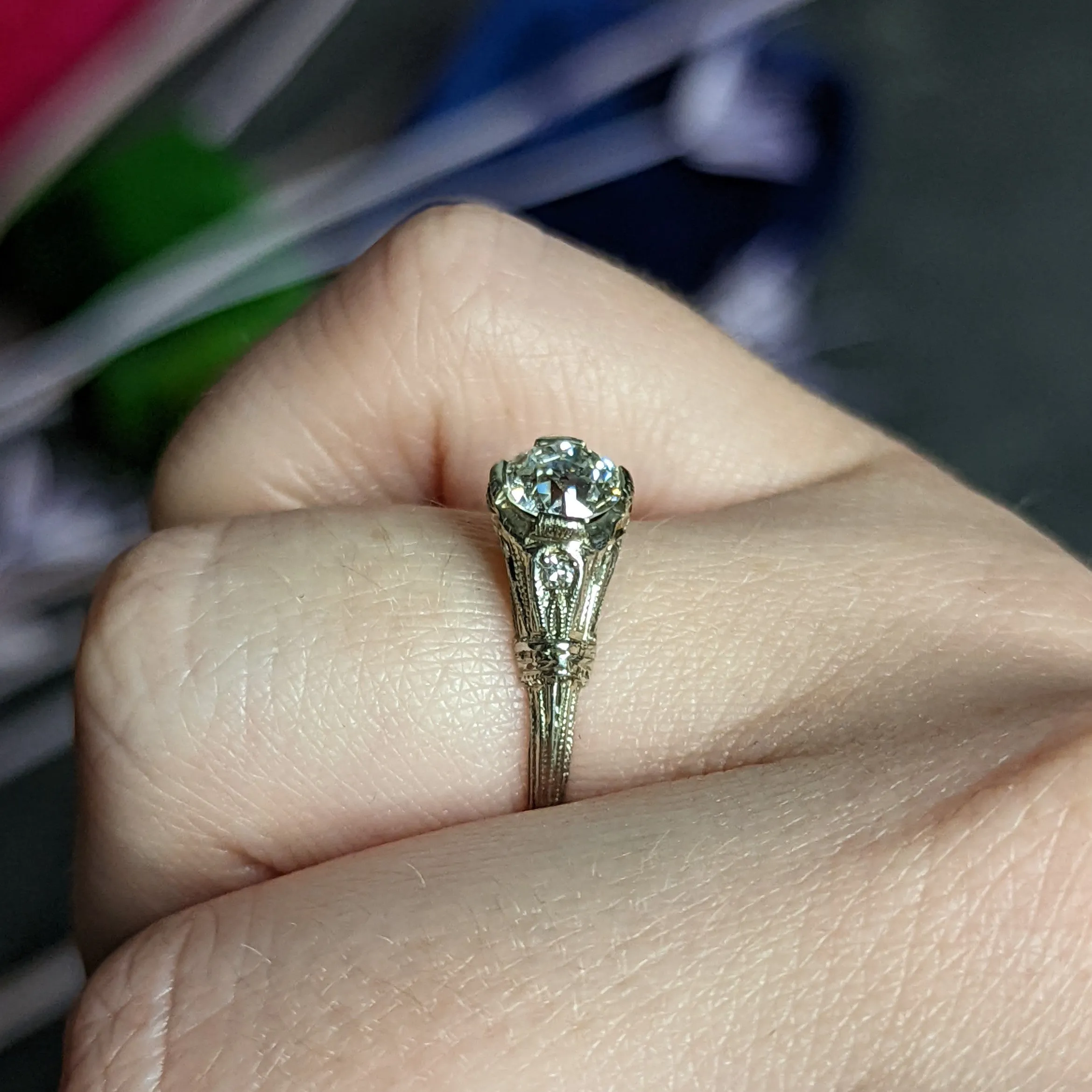 Art Deco 0.85 CTW Diamond 18 Karat White Gold Engagement Ring GIA
