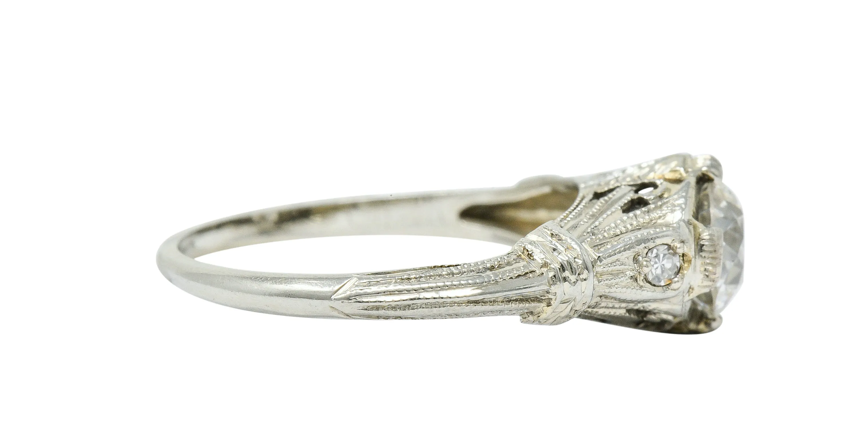 Art Deco 0.85 CTW Diamond 18 Karat White Gold Engagement Ring GIA