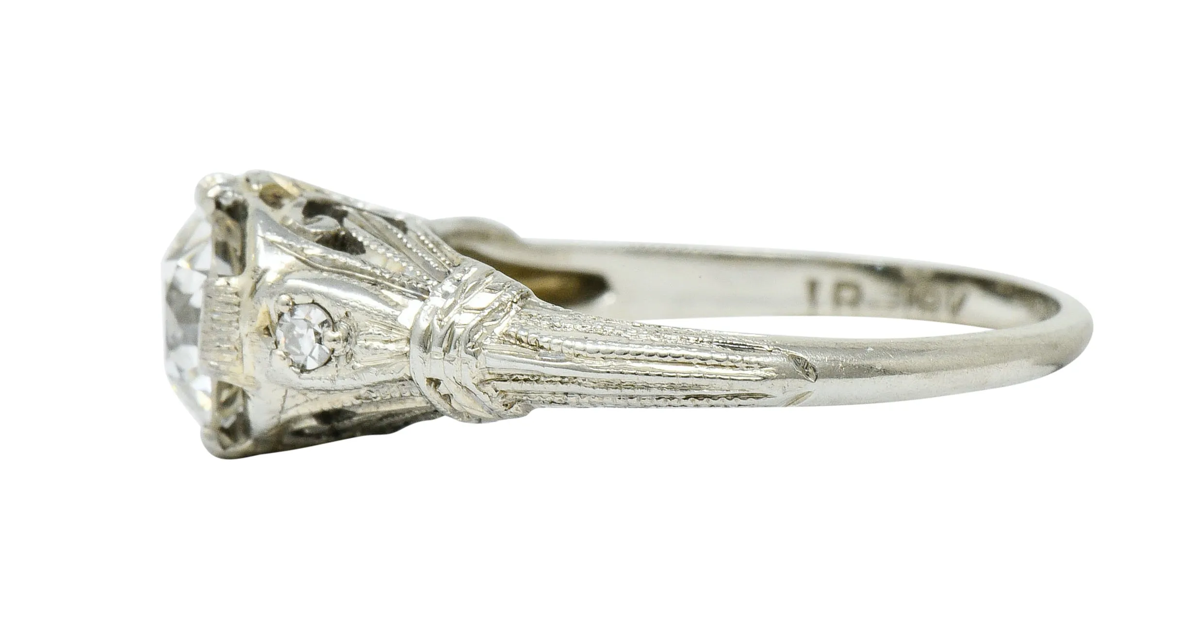Art Deco 0.85 CTW Diamond 18 Karat White Gold Engagement Ring GIA