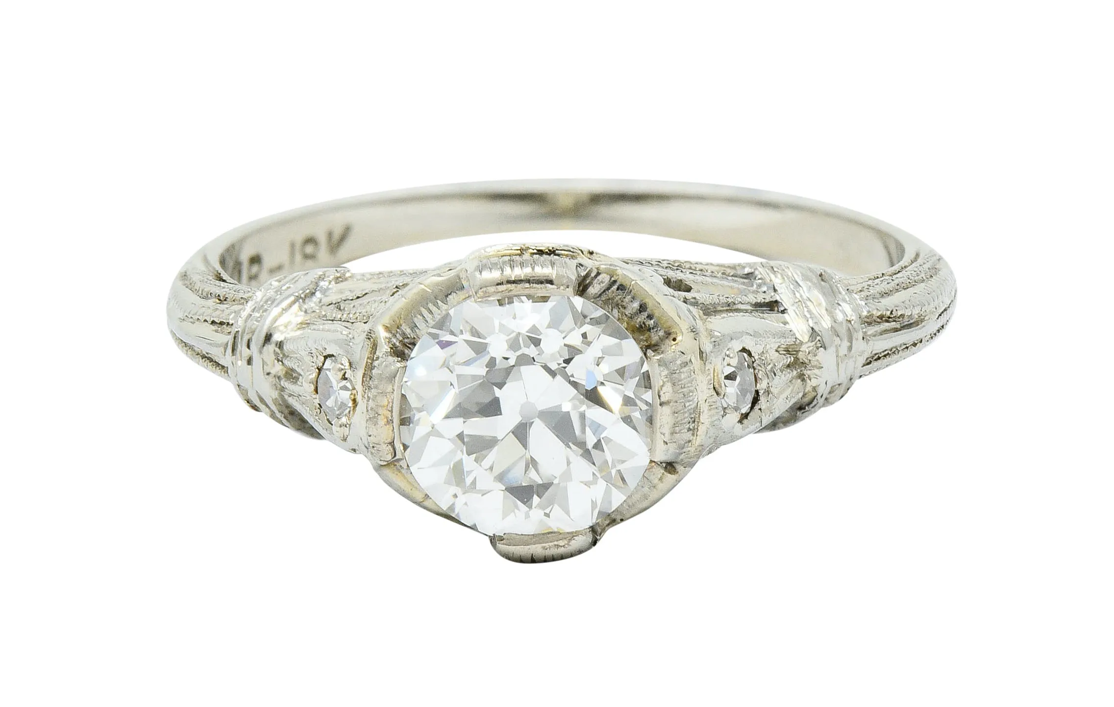 Art Deco 0.85 CTW Diamond 18 Karat White Gold Engagement Ring GIA