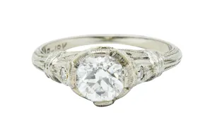 Art Deco 0.85 CTW Diamond 18 Karat White Gold Engagement Ring GIA