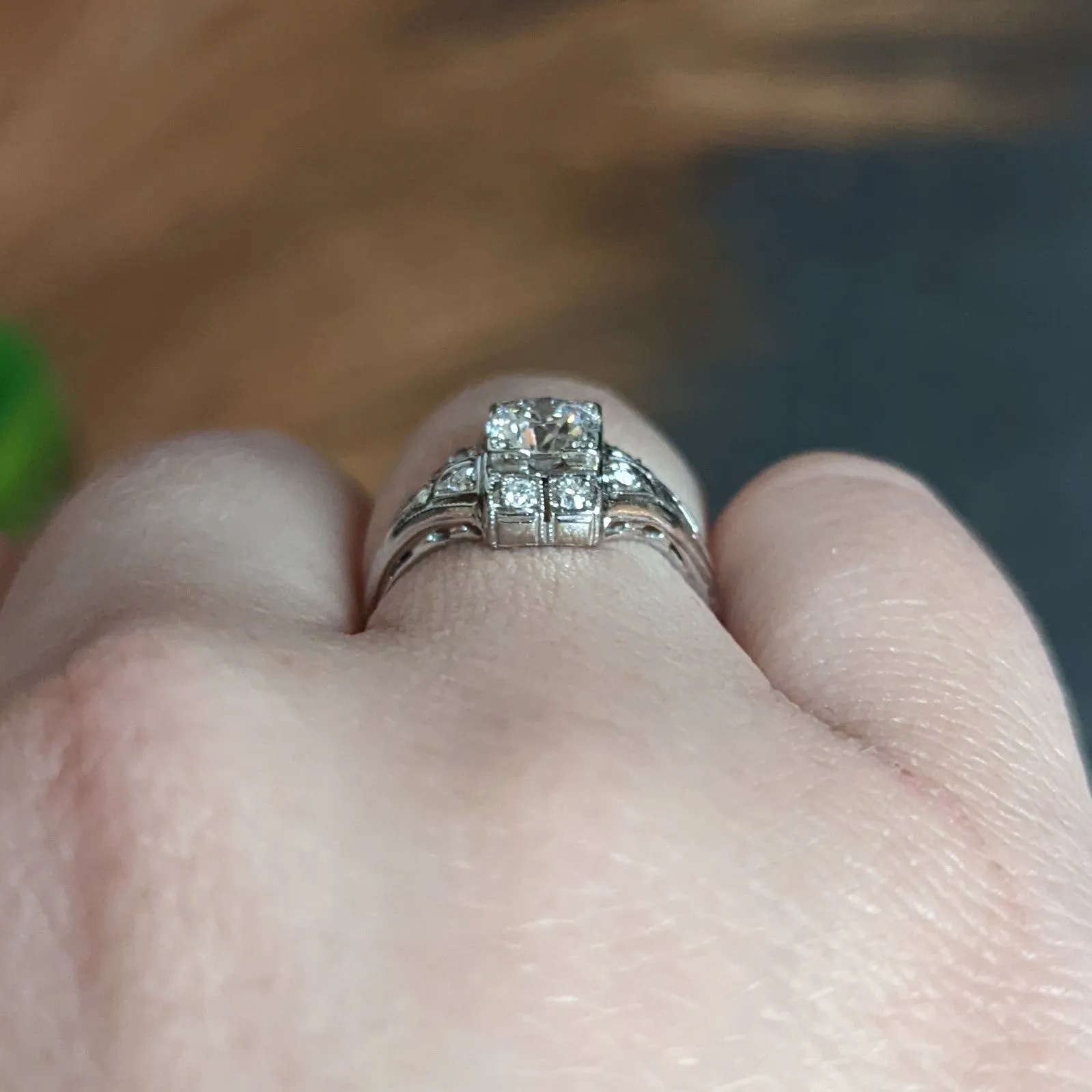 Art Deco 0.85 CTW Diamond Platinum Dinner Engagement Ring